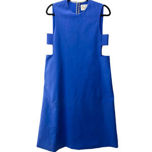 Novis Designer Blue Cut Out Midi Pockets Cocktail Dress Size 6 retails $1650+